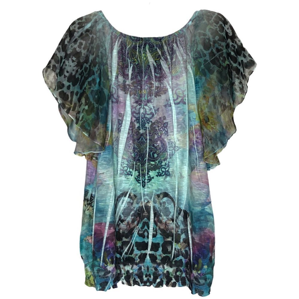 apt. 9 - Short Sleeve Scoop Neck Bohemian Flutter Sleeve Top - Size Medium - Picture 1 of 5